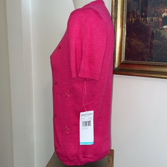 NWT Alfred Dunner Short Sleeve Floral Embroidered Sweater.  Large Petite. - Picture 4 of 12